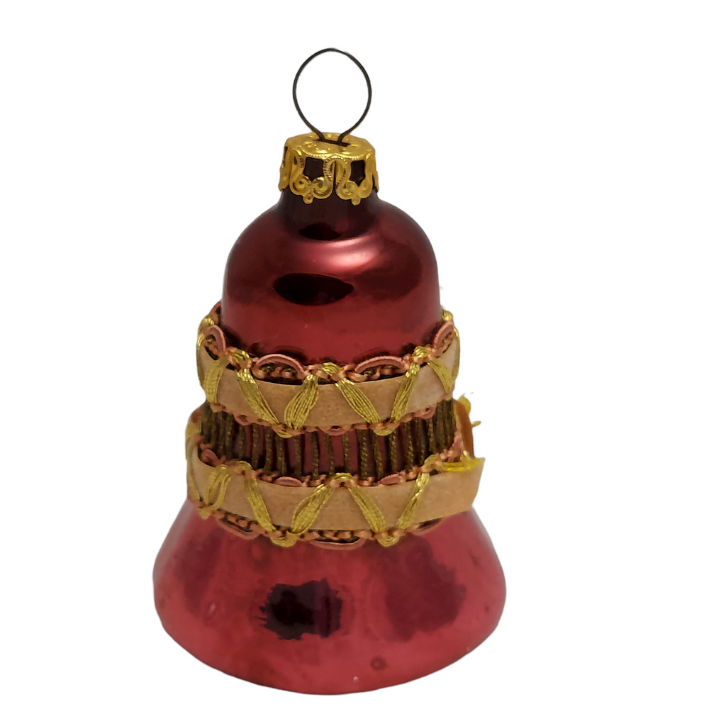 West Germany Vintage Glass Bell Ornament ~ Light Purple w/ Gold Tone Ribbon 3"
